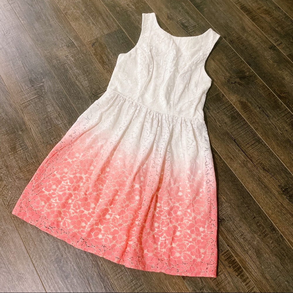 Jodi Kristopher Floral Lace Pink Ombré Dress Keyhole Back Size 7